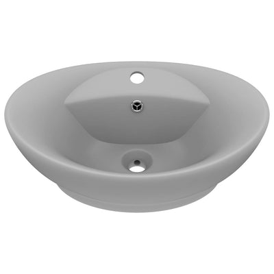luksuriøs håndvask overløb 58,5x39 cm keramik oval mat lysegrå