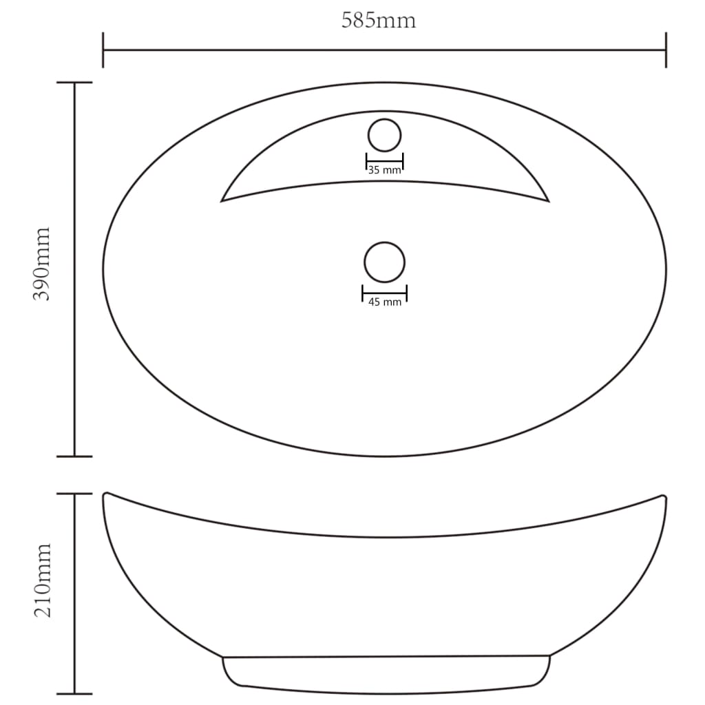 luksuriøs håndvask overløb 58,5x39 cm keramik oval mat lysegrå