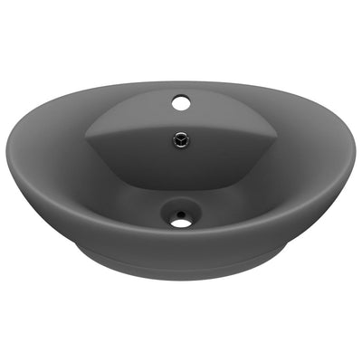 luksuriøs håndvask overløb 58,5x39 cm keramik oval mat mørkegrå