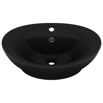 luksuriøs håndvask overløb 58,5x39 cm keramik oval mat sort
