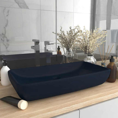 luksuriøs håndvask 71x38 cm rektangulær keramik mat mørkeblå