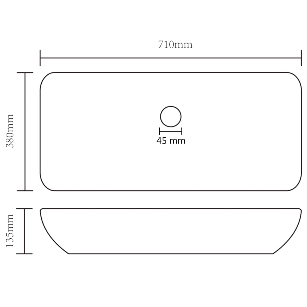 luksuriøs håndvask 71x38 cm rektangulær keramik mat mørkegrå