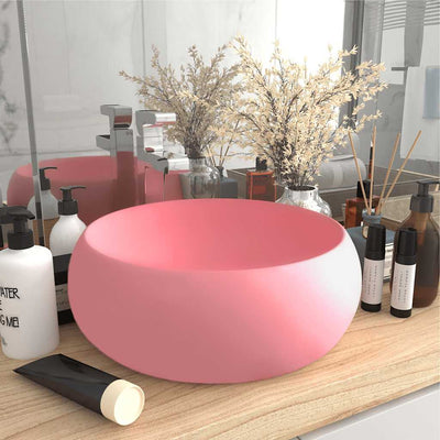 luksuriøs håndvask 40x15 cm rund keramisk mat pink