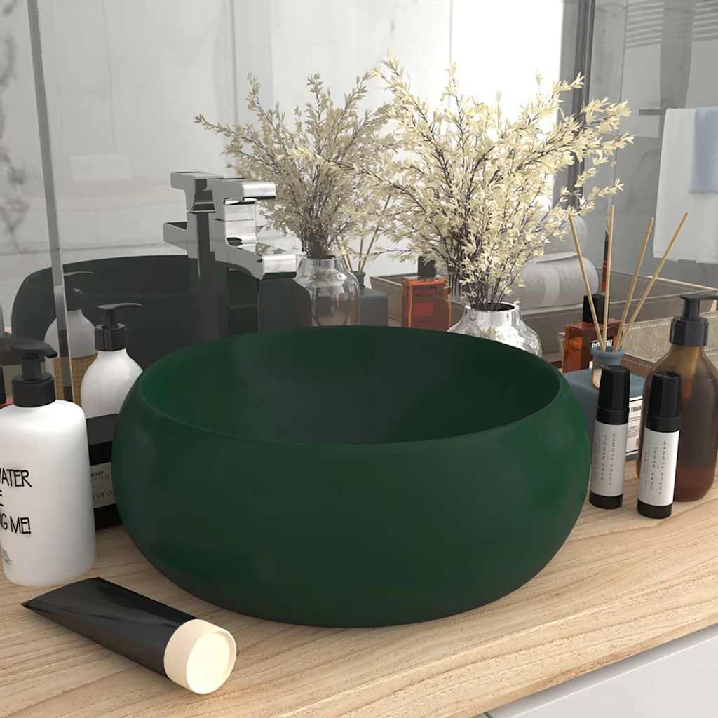luksuriøs håndvask 40x15 cm rund keramik mat mørkegrøn