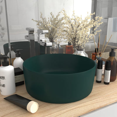 luksuriøs håndvask 40x15 cm rund keramik mat mørkegrøn