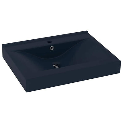 luksuriøs håndvask m. vandhanehul 60x46 cm keramik mat mørkeblå