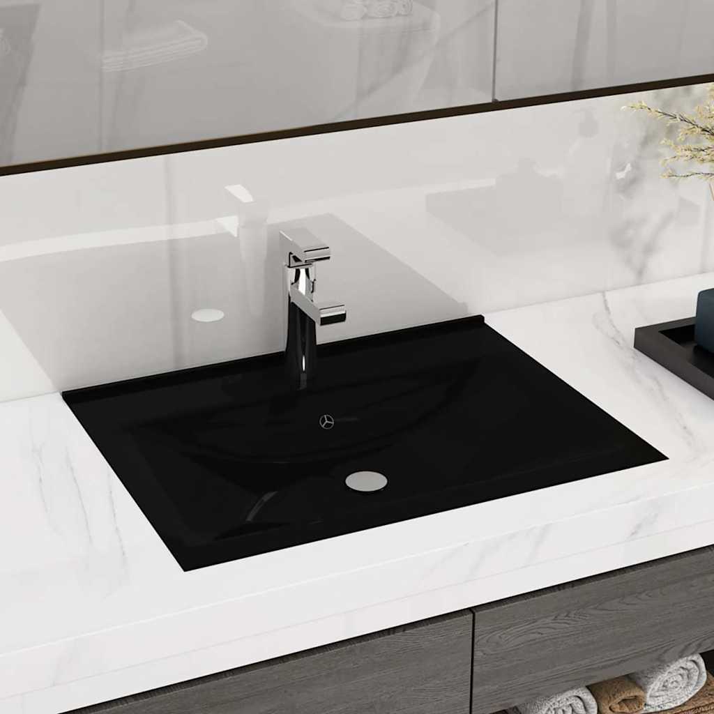 luksuriøs håndvask med vandhanehul 60x46 cm keramisk mat sort