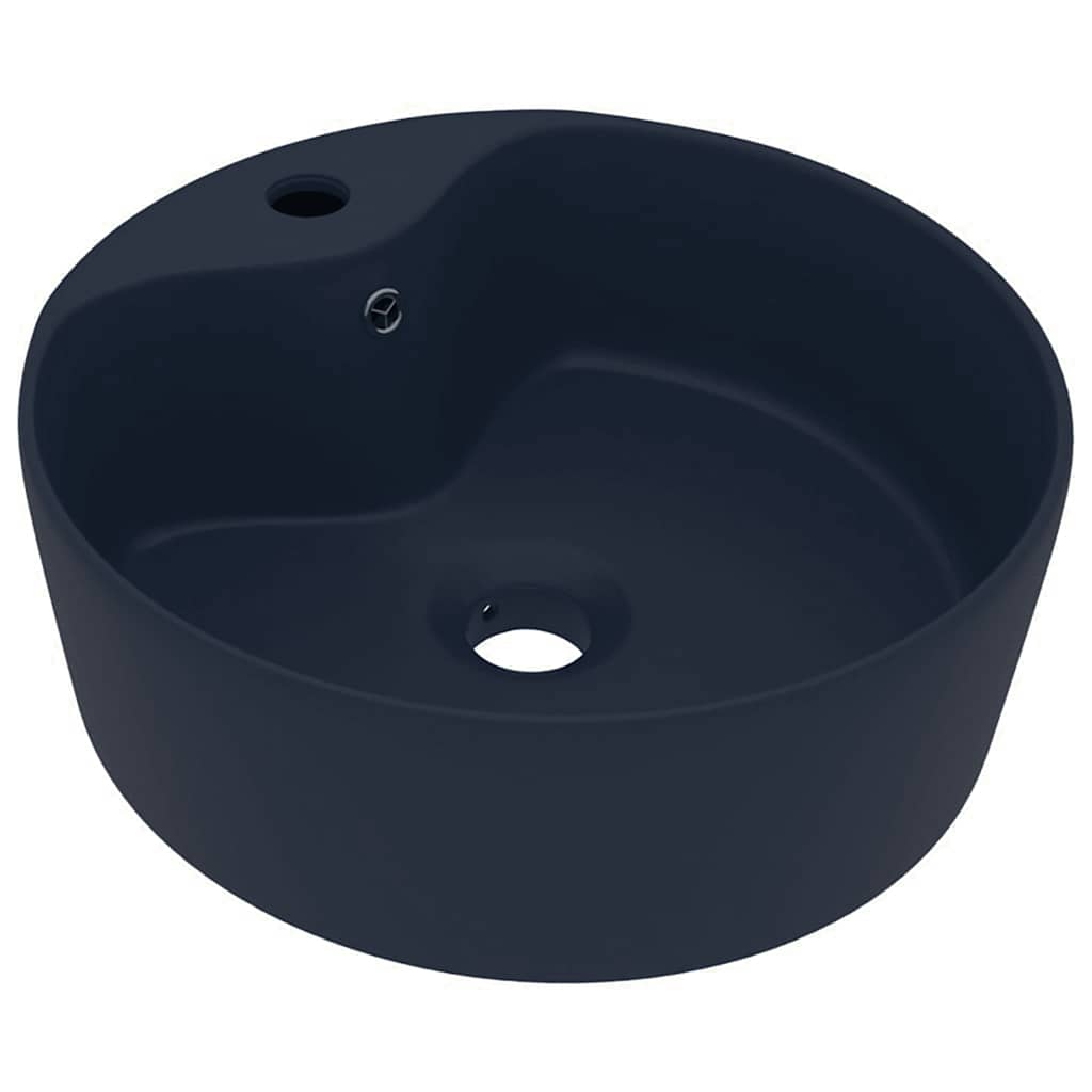 luksuriøs håndvask med overløb 36x13 cm keramik mat mørkeblå