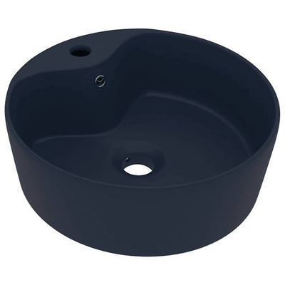 luksuriøs håndvask med overløb 36x13 cm keramik mat mørkeblå