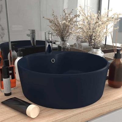 luksuriøs håndvask med overløb 36x13 cm keramik mat mørkeblå