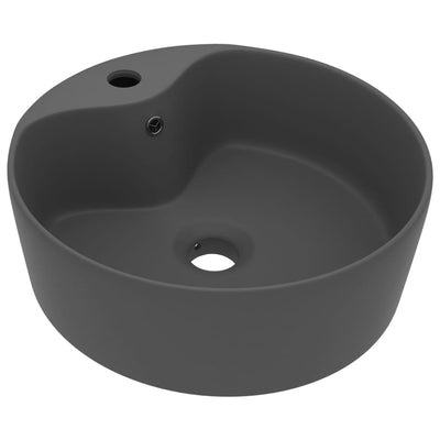 luksuriøs håndvask med overløb 36x13 cm keramik mat mørkegrå