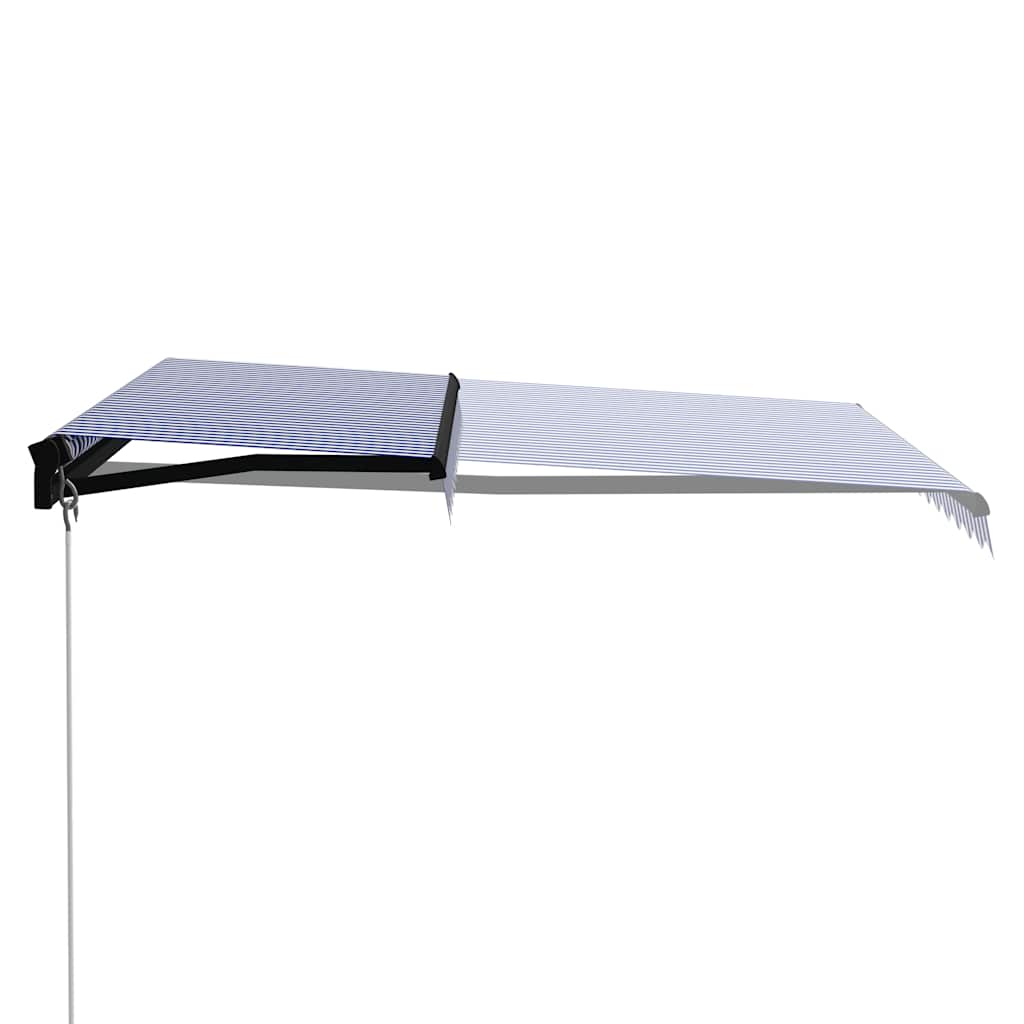 markise m. LED-lys 300x250 cm manuel betjening blå og hvid