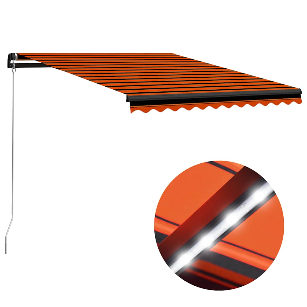 markise m. LED-lys 350x250 cm manuel betjening orange og brun