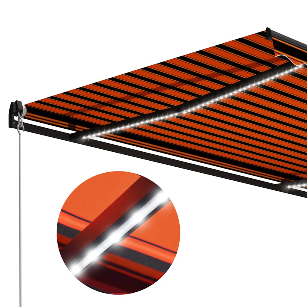 markise m. LED-lys 350x250 cm manuel betjening orange og brun