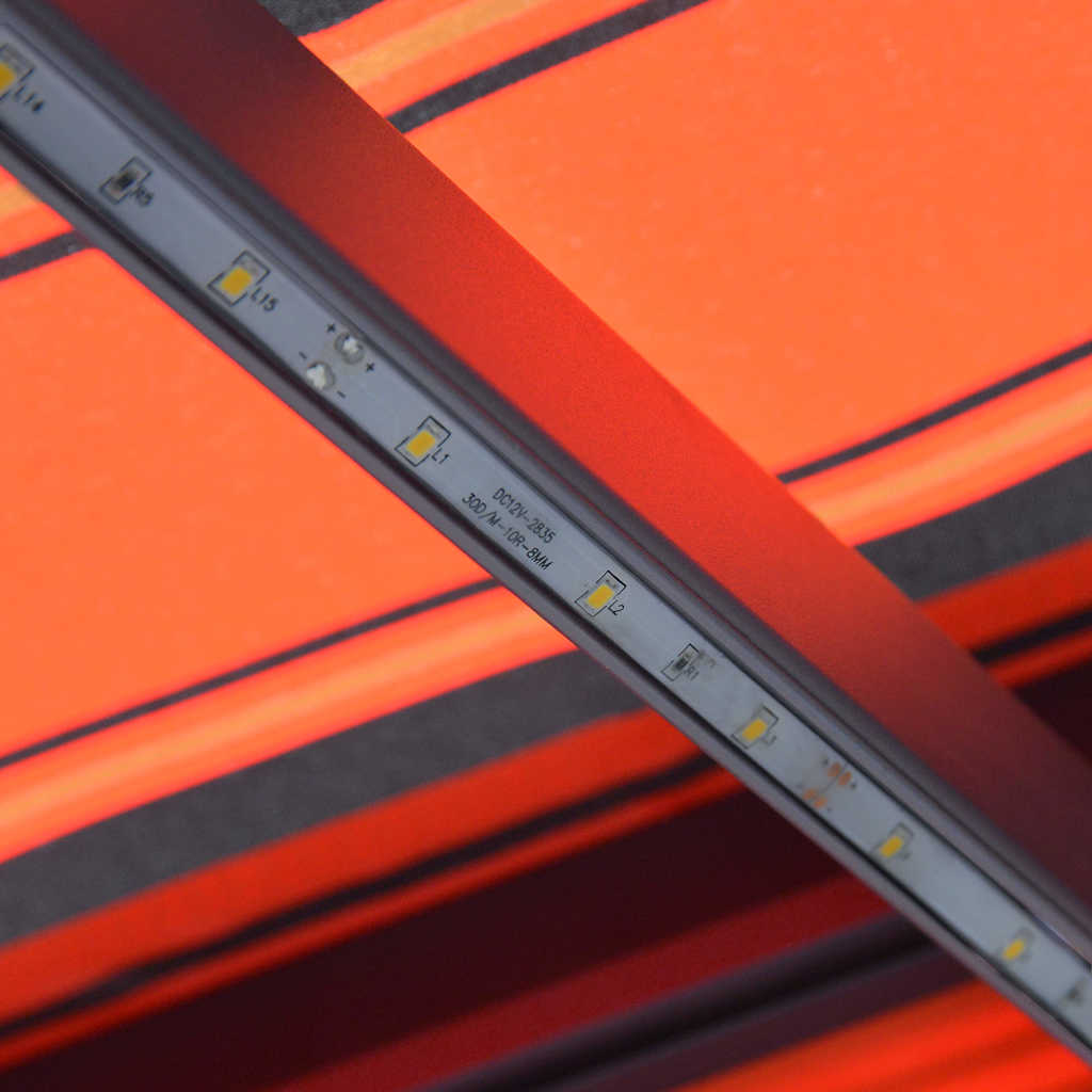 markise m. LED-lys 350x250 cm manuel betjening orange og brun