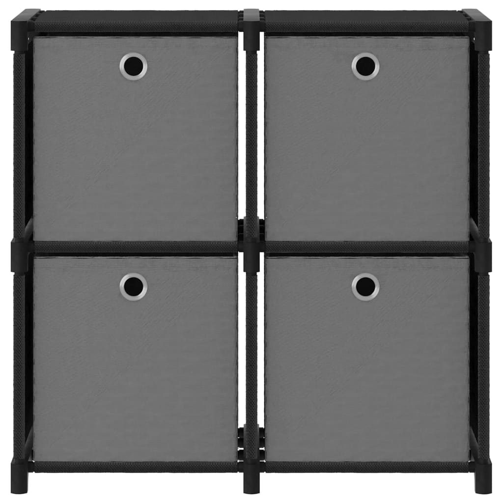 reol med 4 rum og kasser 69x30x72,5 cm stof sort
