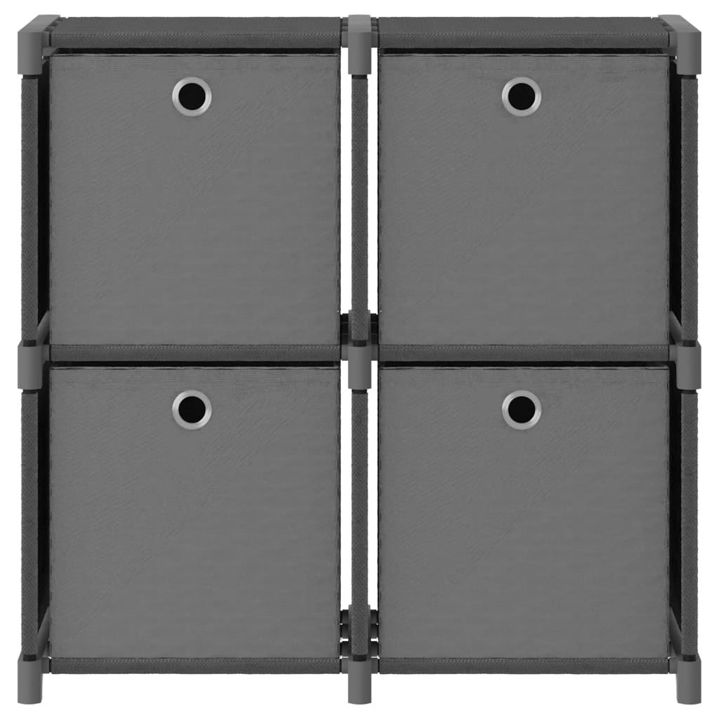 reol med 4 rum og kasser 69x30x72,5 cm stof grå