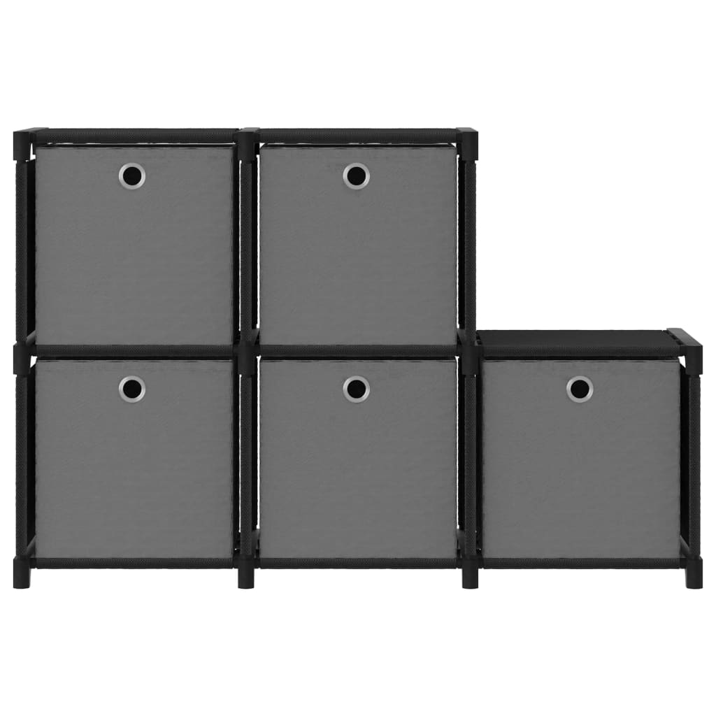 reol med 5 rum og kasser 103x30x72,5 cm stof sort