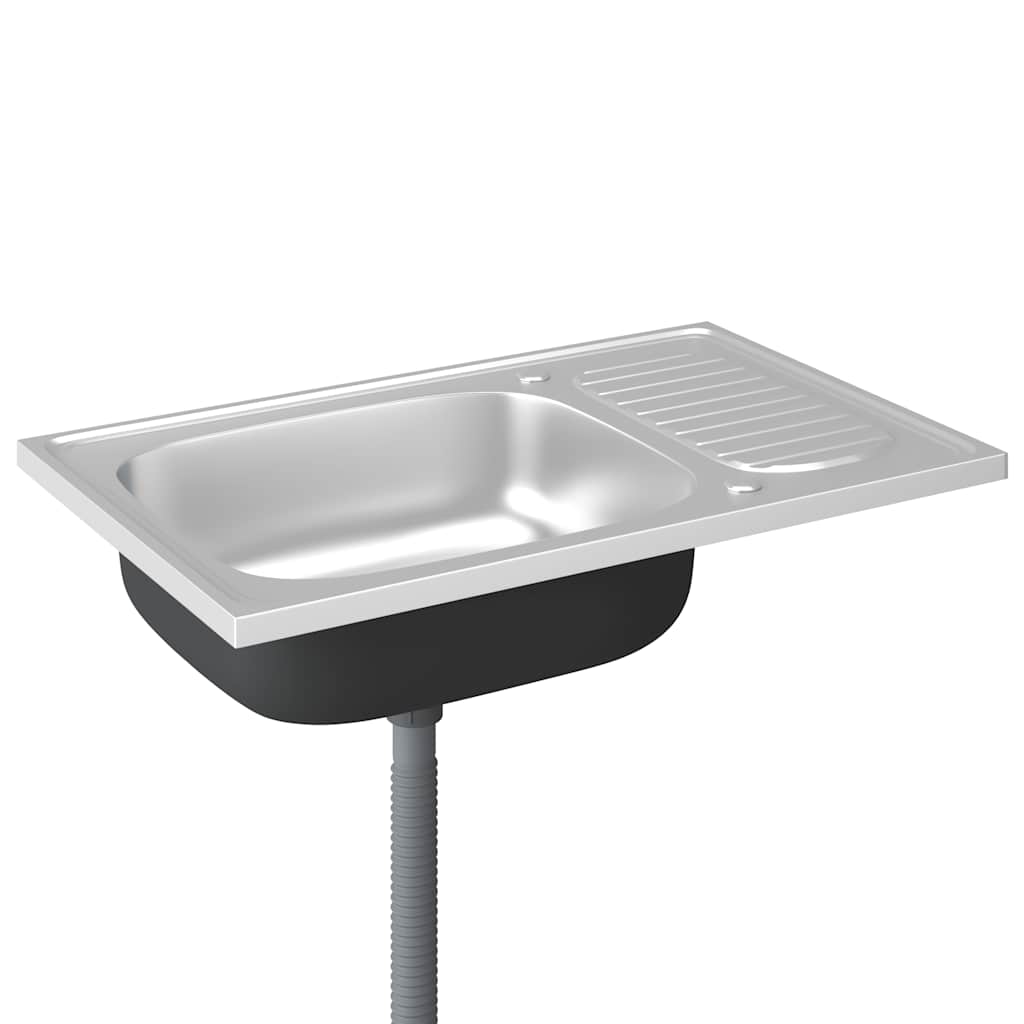 køkkenvask med afløbssæt 800x500x155 mm rustfrit stål sølv