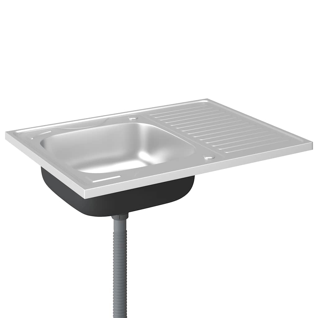 køkkenvask med afløbssæt 800x600x155 mm rustfrit stål sølv