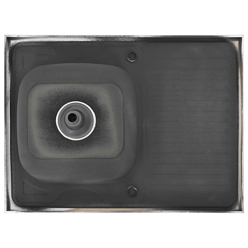 køkkenvask med afløbssæt 800x600x155 mm rustfrit stål sølv