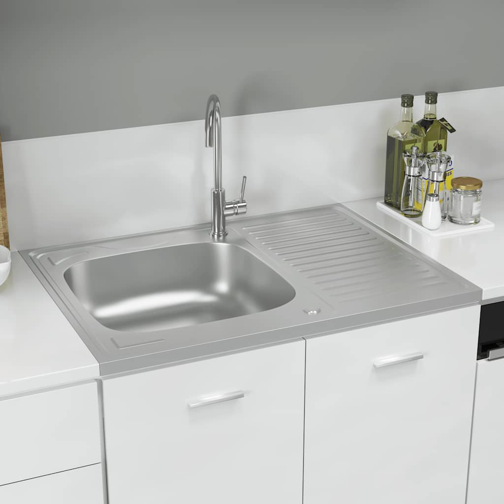 køkkenvask med afløbssæt 800x600x155 mm rustfrit stål sølv