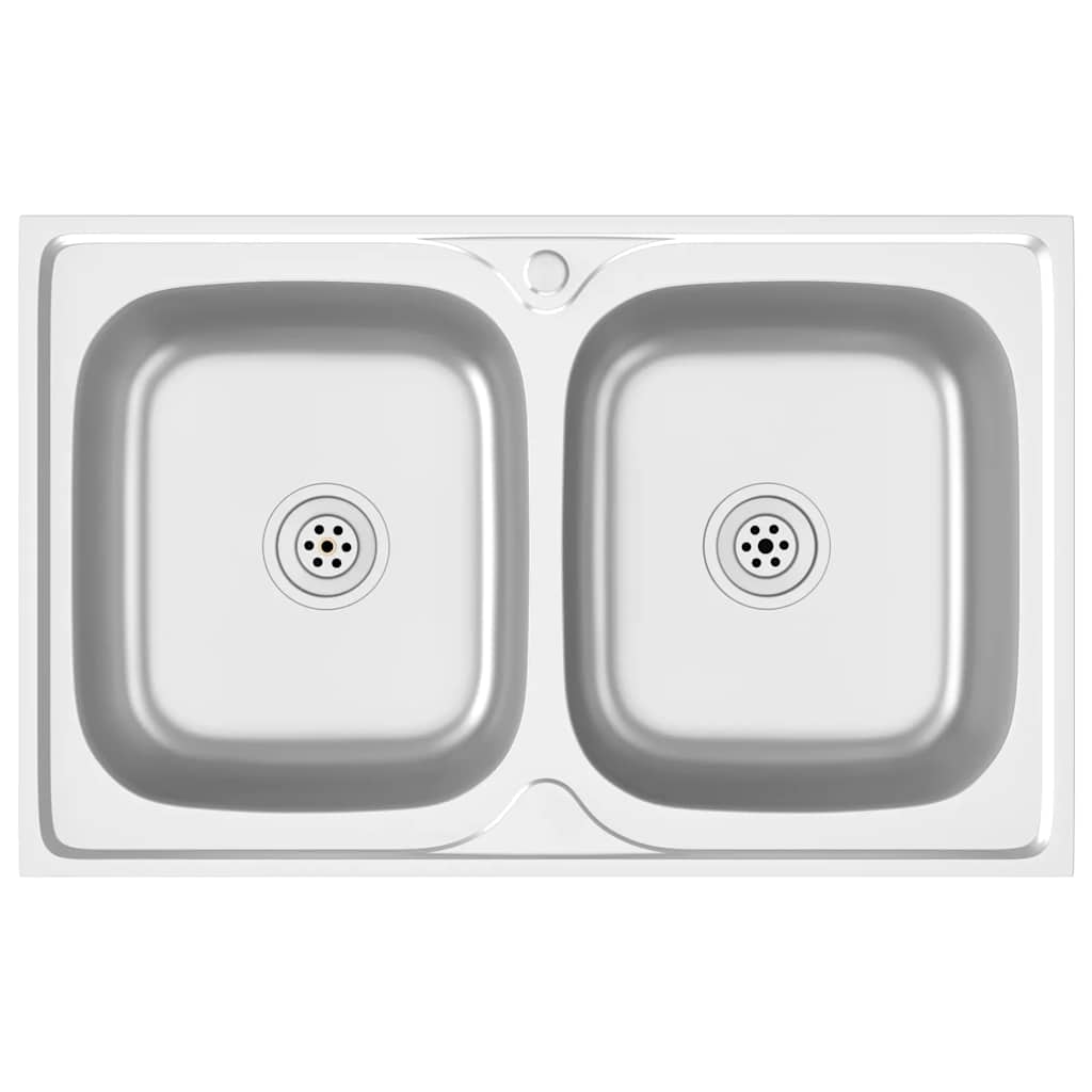 køkkenvask med 2 bassiner 800x500x155 mm rustfrit stål sølv