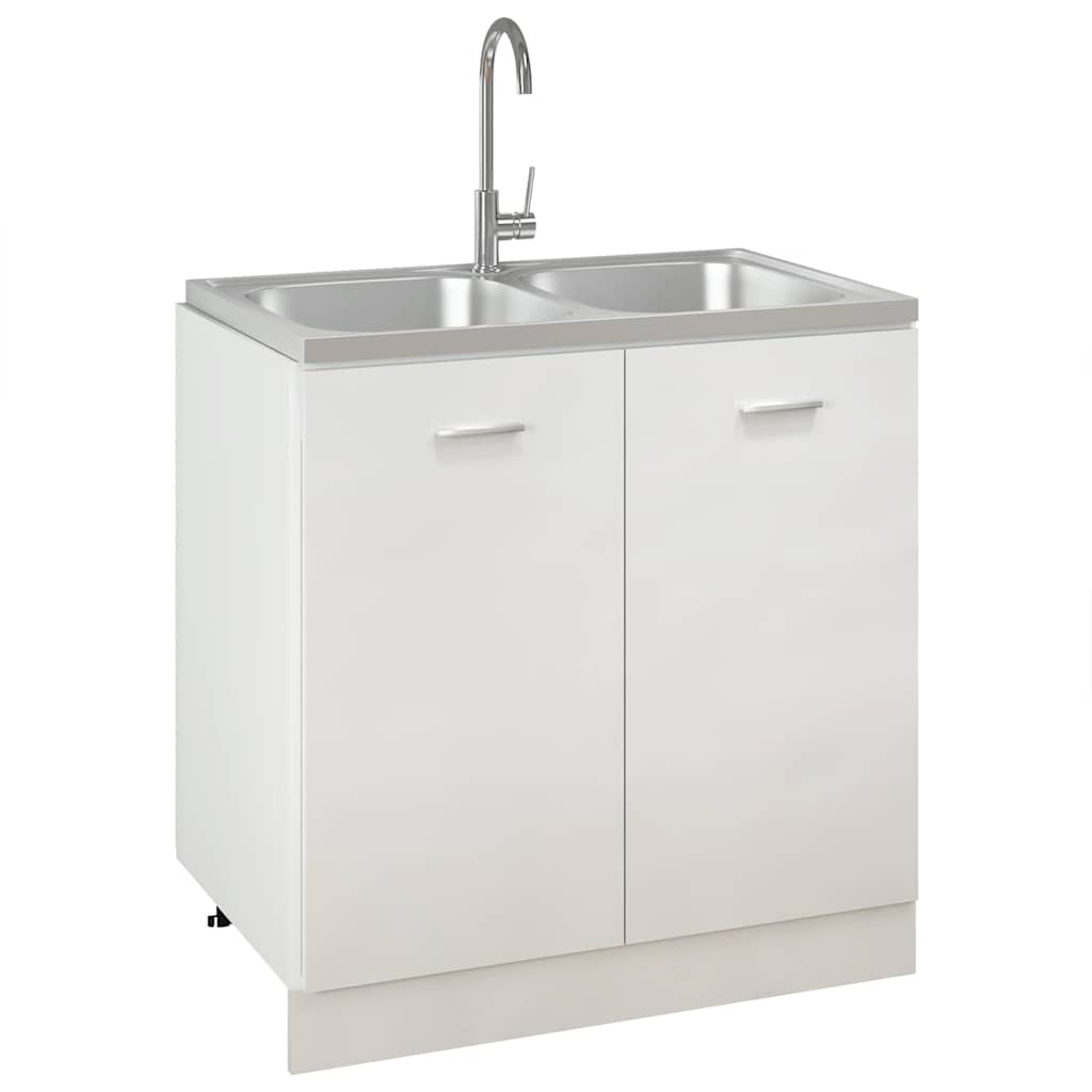 køkkenvask med 2 bassiner 800x500x155 mm rustfrit stål sølv