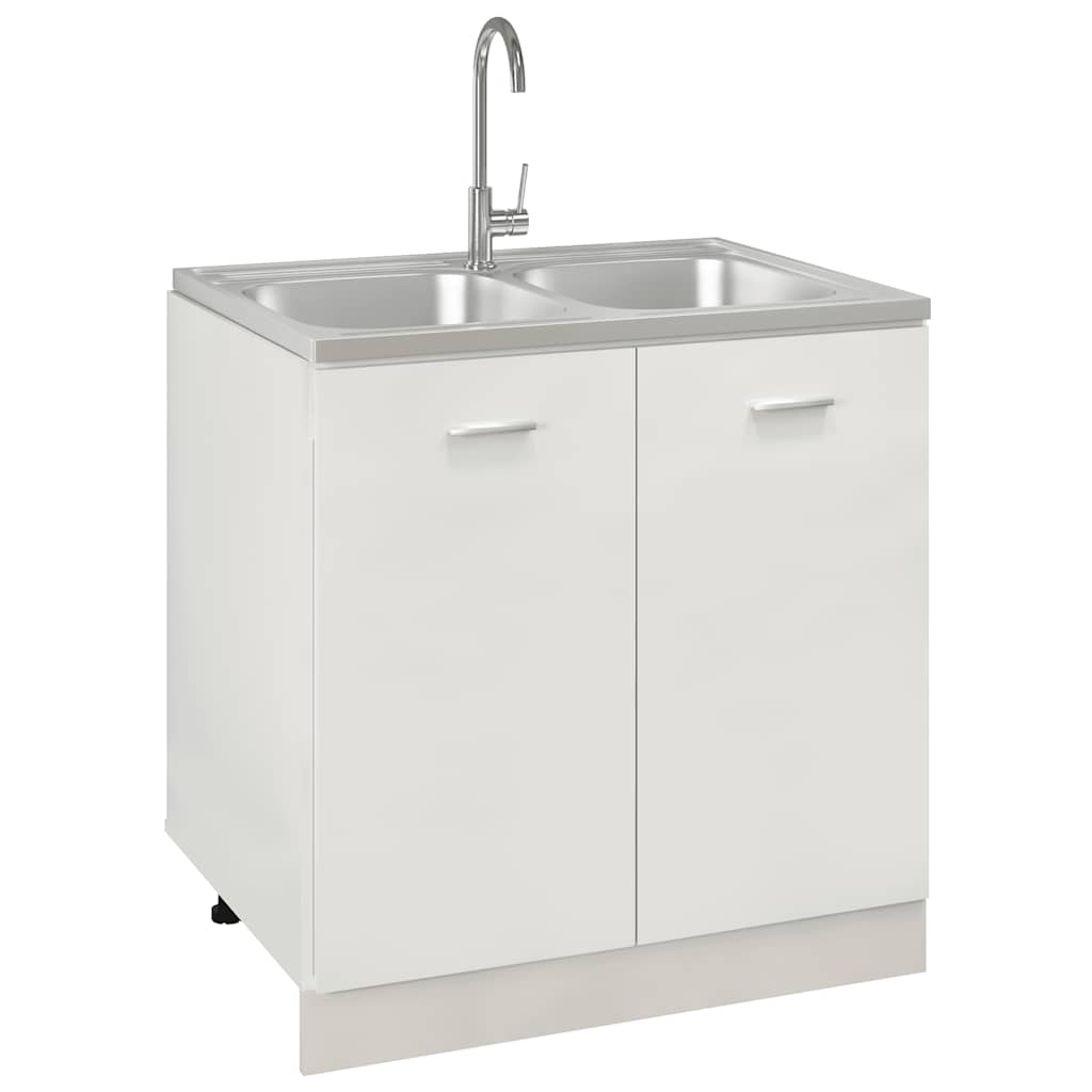 køkkenvask med 2 bassiner 800x600x155 mm rustfrit stål sølv