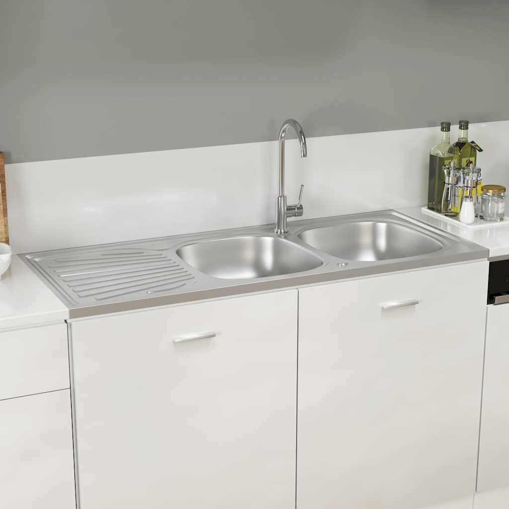 køkkenvask med 2 bassiner 1200x500x155 mm rustfrit stål sølv