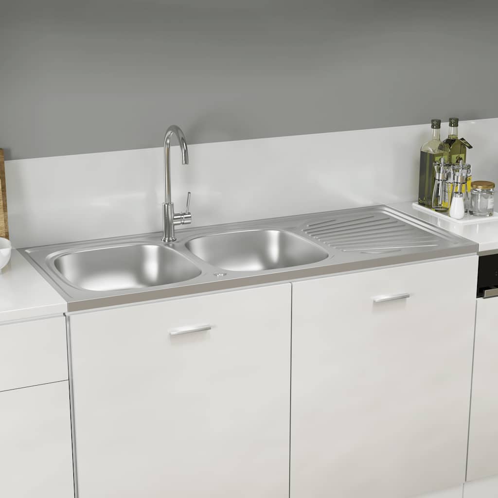 køkkenvask med 2 bassiner 1200x500x155 mm rustfrit stål sølv