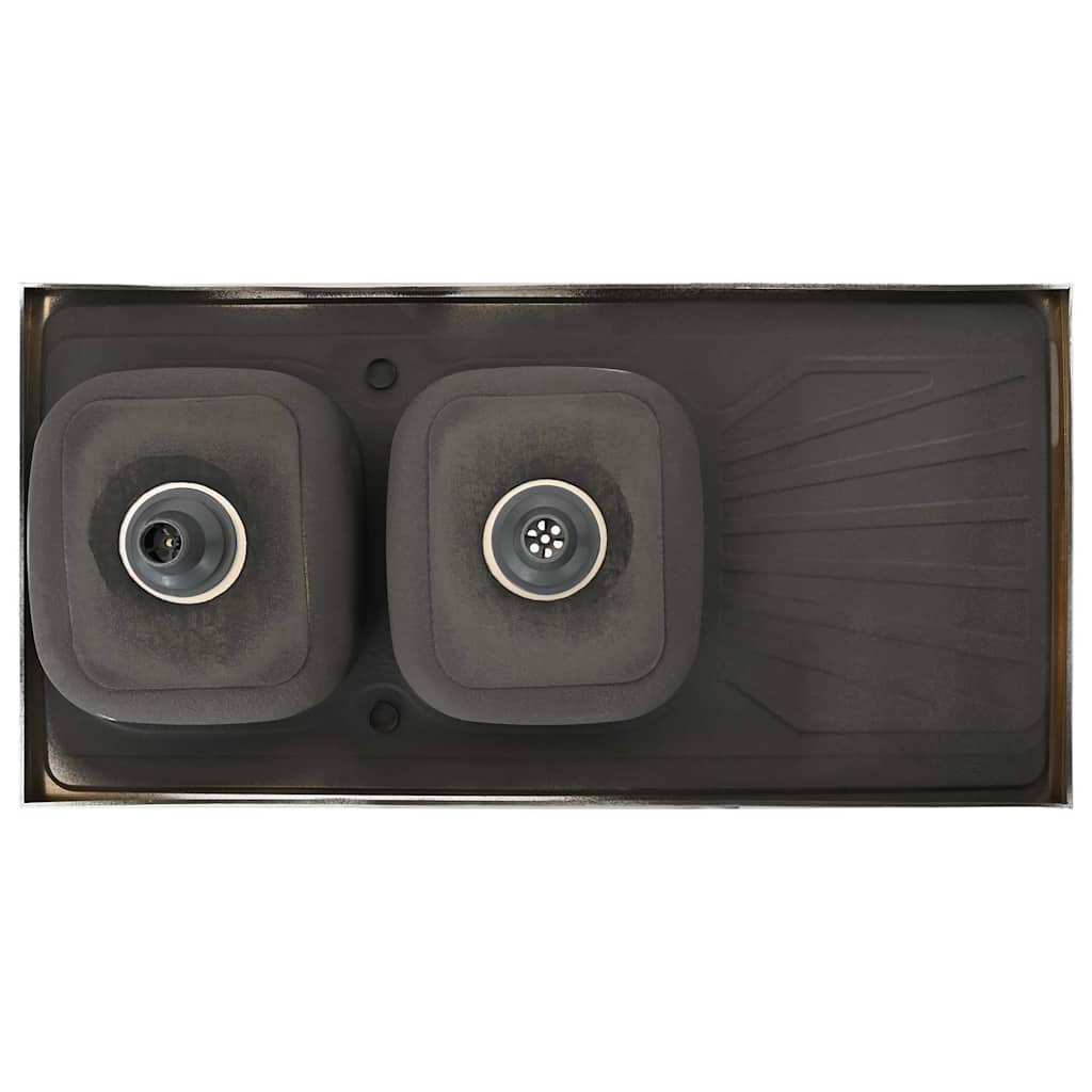 køkkenvask med 2 bassiner 1200x600x155 mm rustfrit stål sølv