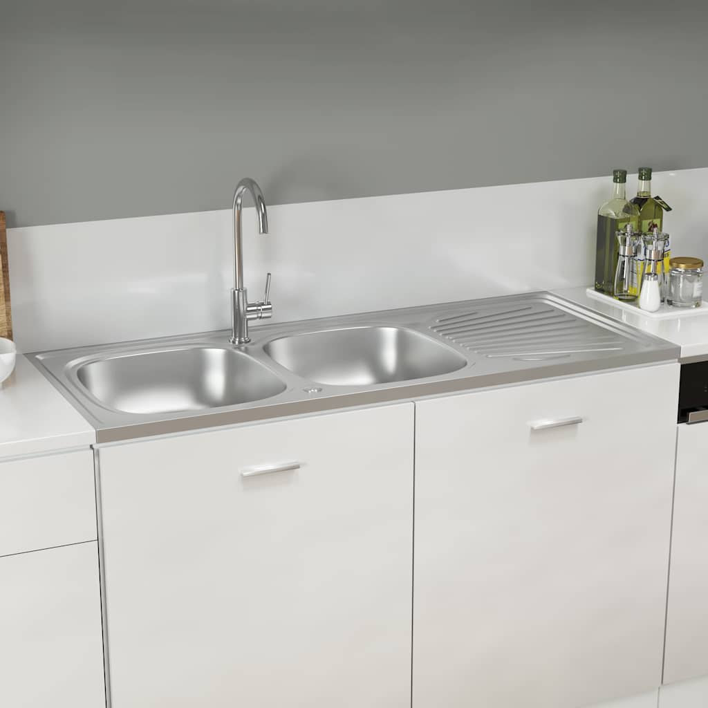 køkkenvask med 2 bassiner 1200x600x155 mm rustfrit stål sølv