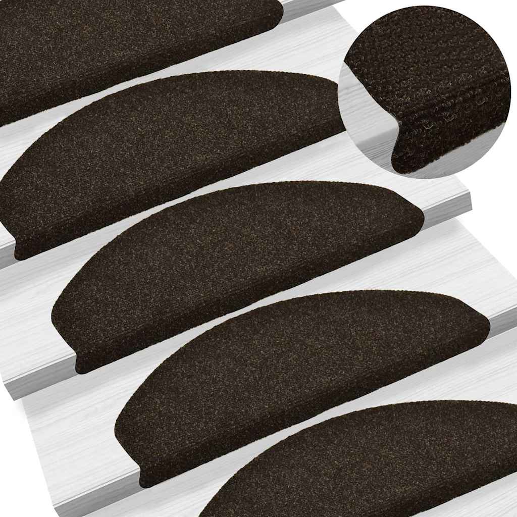 trappemåtter selvklæbende 15 stk. 65x21x4 cm mørkebrune halvrunde store