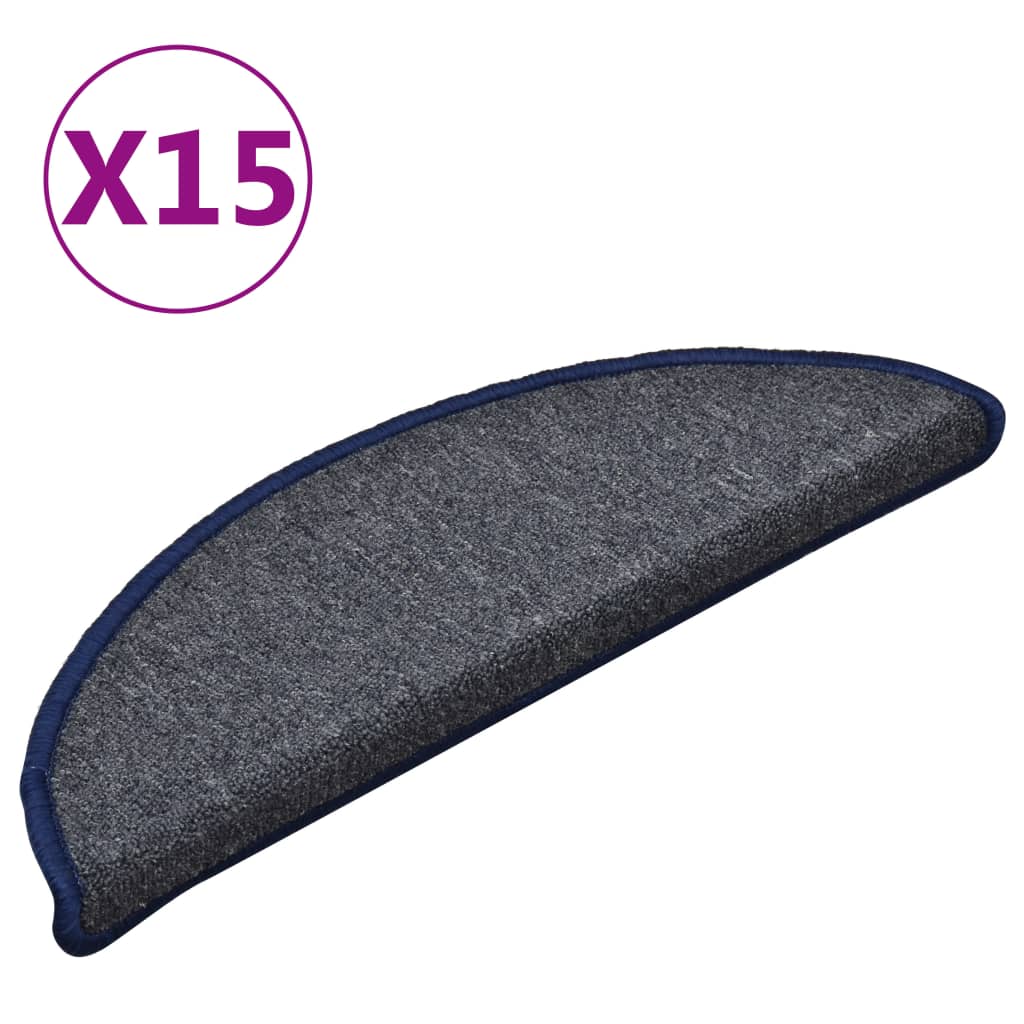 trappemåtter 15 stk. 56x17x3 cm mørkegrå og blå halvrunde