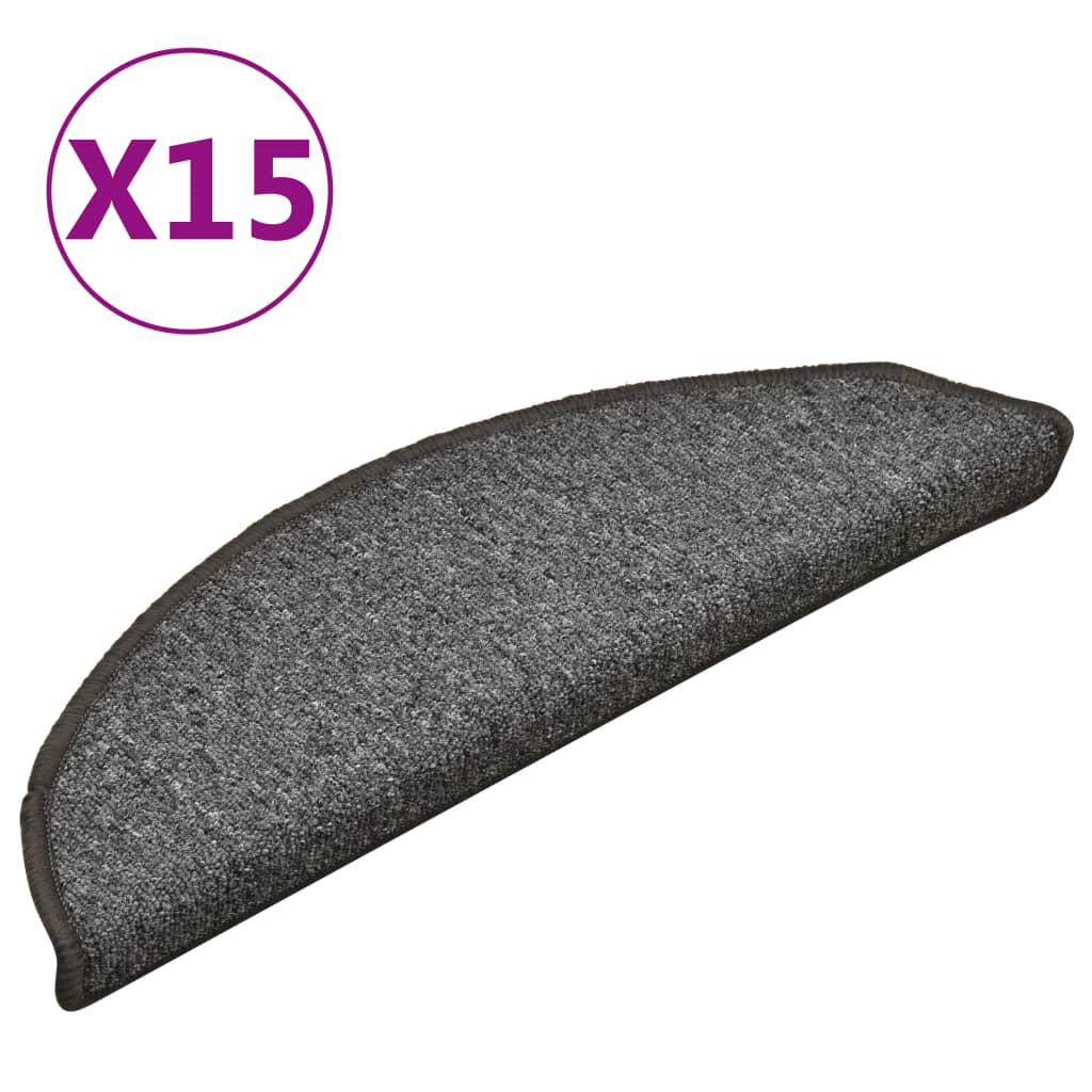 trappemåtter 15 stk. 56x17x3 cm mørkegrå halvrunde