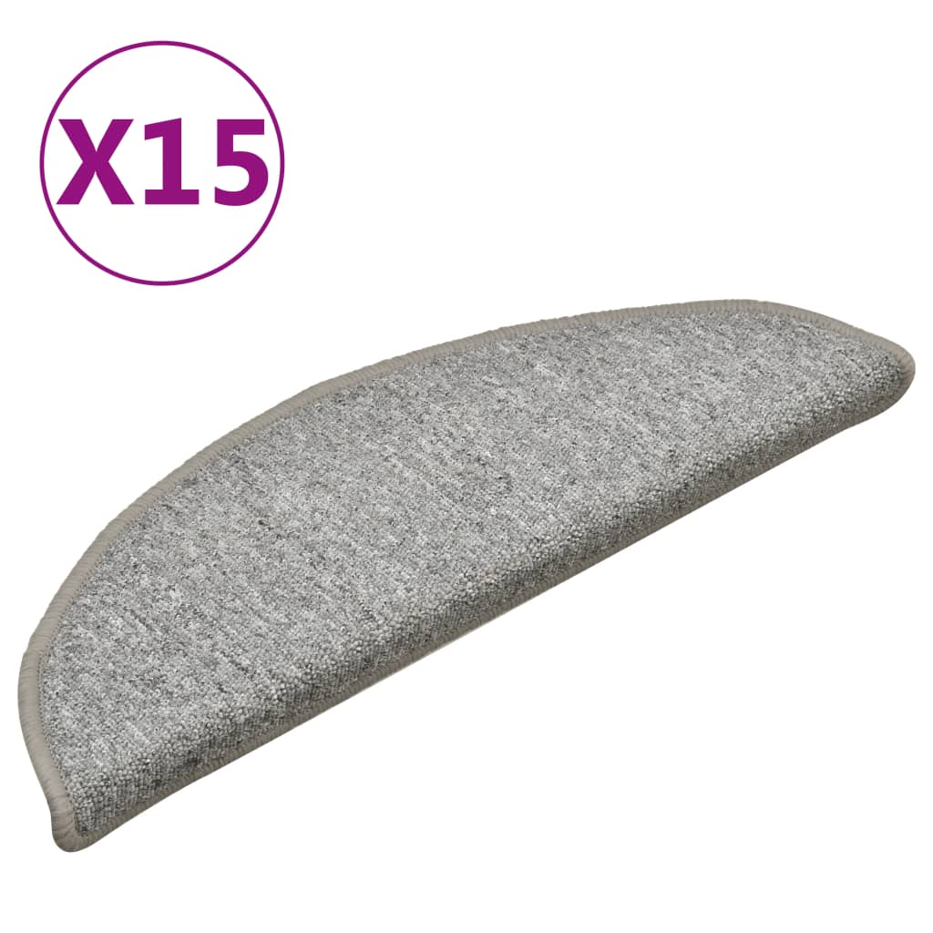 trappemåtter 15 stk. 56x17x3 cm lysegrå halvrunde