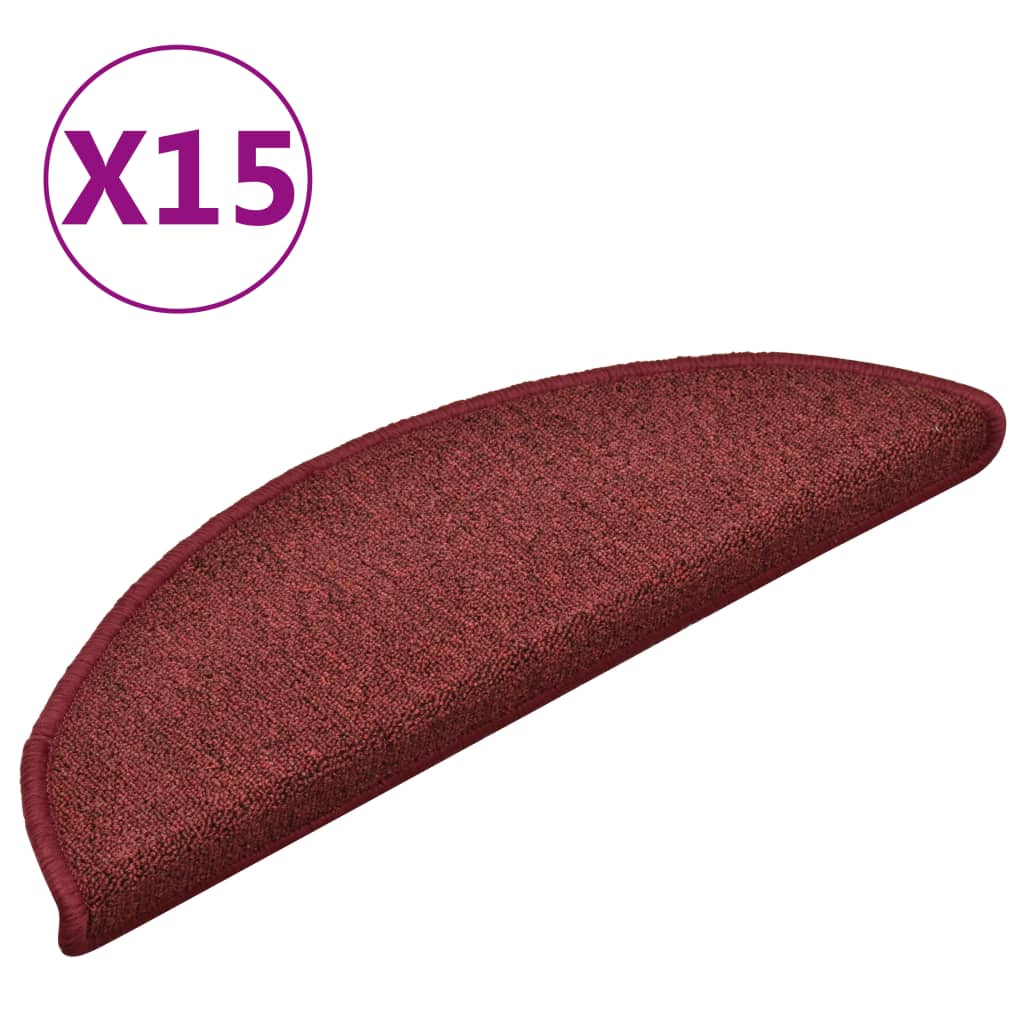 trappemåtter 15 stk. 56x17x3 cm bordeaux halvrund