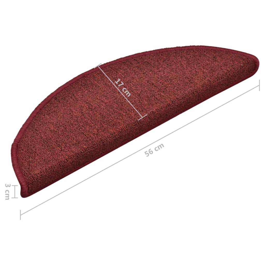 trappemåtter 15 stk. 56x17x3 cm bordeaux halvrund