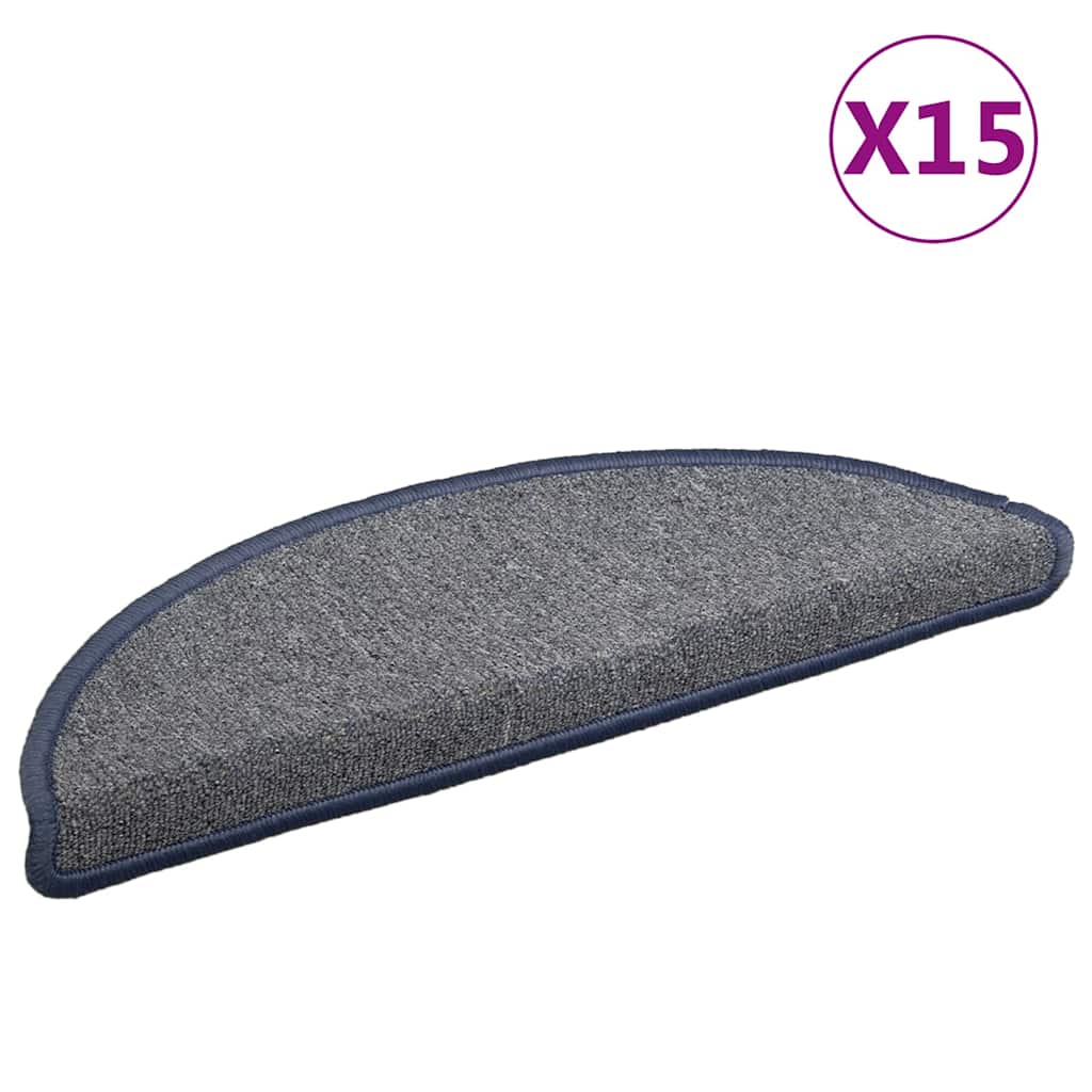 trappemåtter 15 stk. 56x17x3 cm lysegrå og blå halvrunde