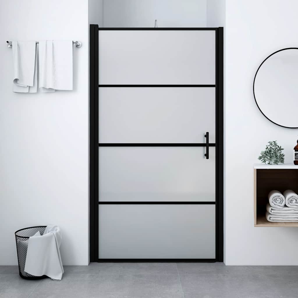 brusedør 81x195 cm matteret hærdet glas sort