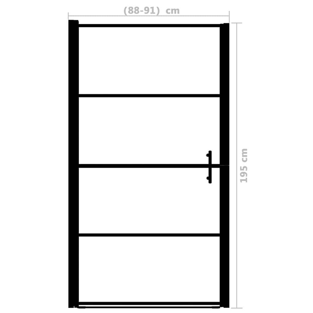 brusedør 91x195 cm matteret hærdet glas sort