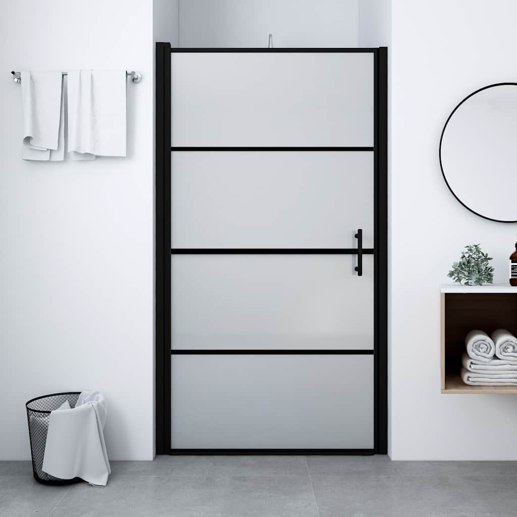 brusedør 91x195 cm matteret hærdet glas sort