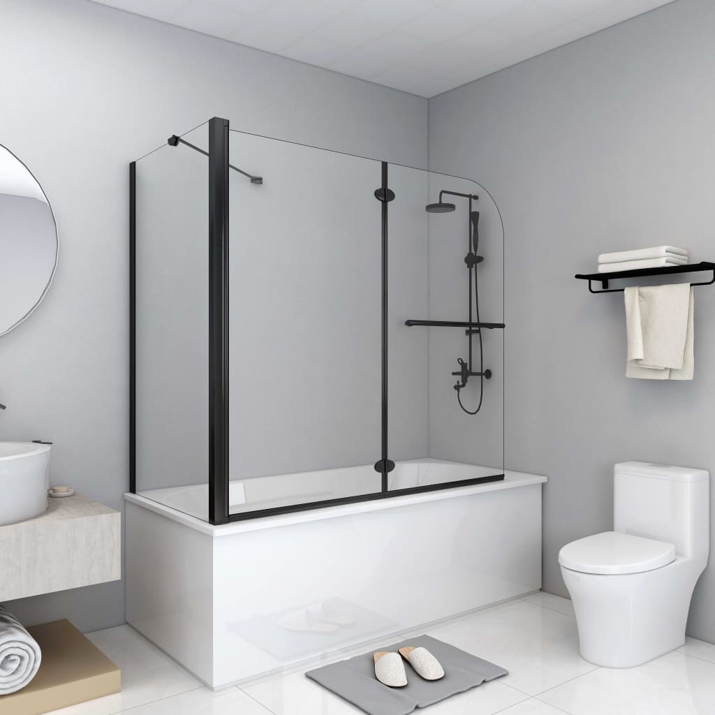 foldbar brusevæg 120x68x130 cm sikkerhedsglas sort