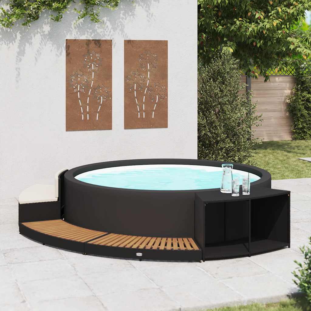 omkrans til spa polyrattan og akacietræ sort