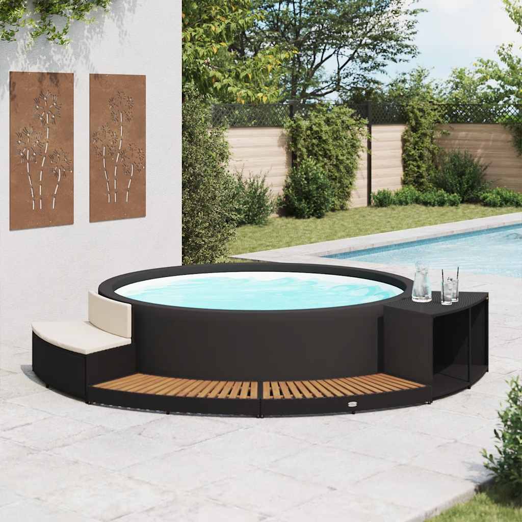 omkrans til spa polyrattan og akacietræ sort