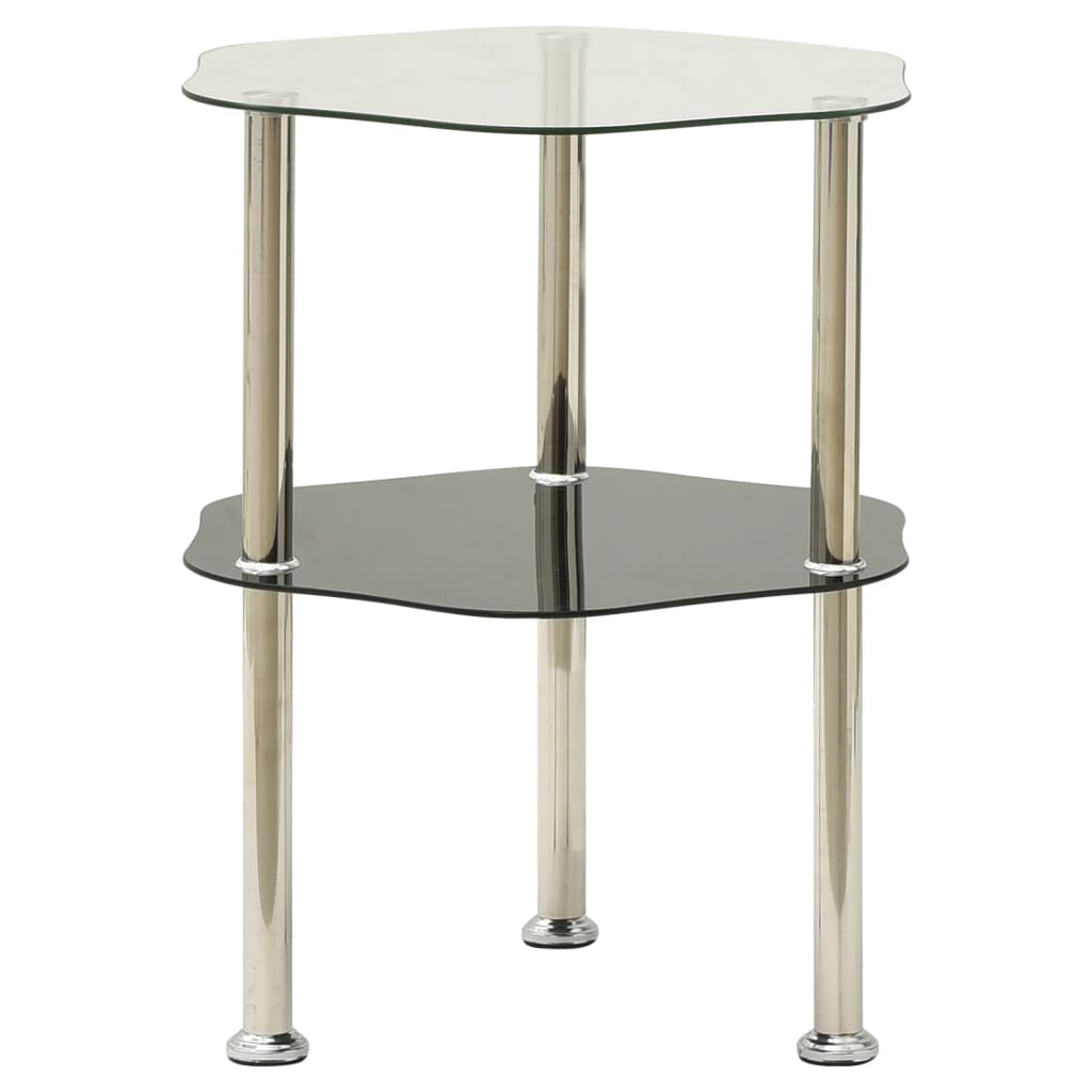 sidebord med hylde 38x38x50 cm hærdet glas transparent og sort