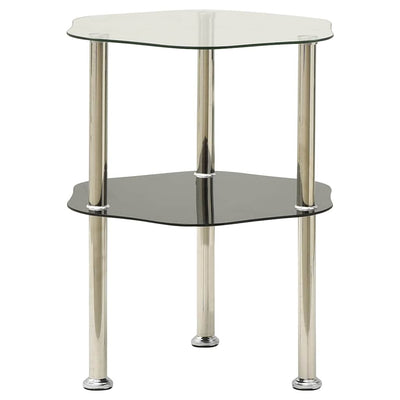 sidebord med hylde 38x38x50 cm hærdet glas transparent og sort
