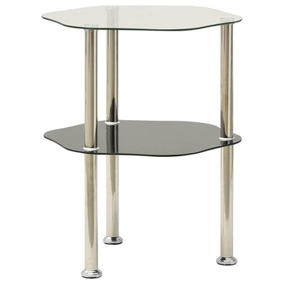 sidebord med hylde 38x38x50 cm hærdet glas transparent og sort