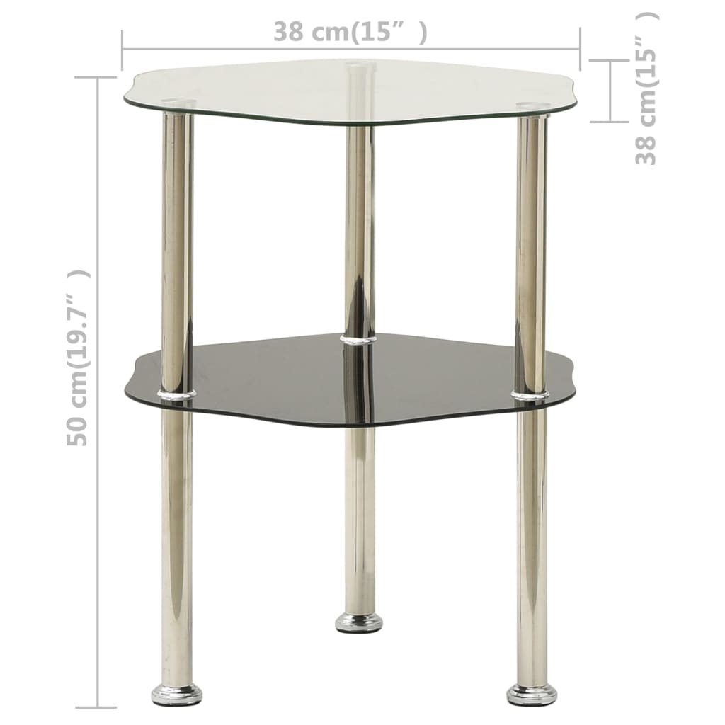sidebord med hylde 38x38x50 cm hærdet glas transparent og sort